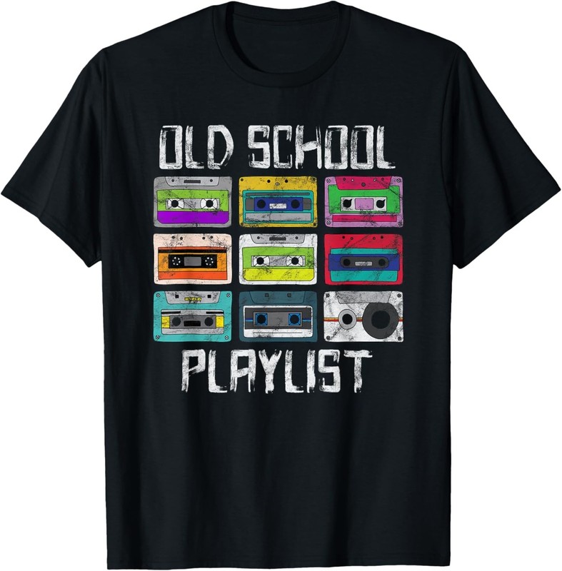 Cassette Tape Music Retro 80s Playlist T-Shirt Vintage Audio Graphic Tee