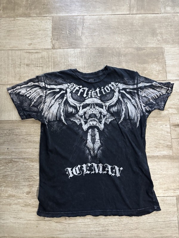 Affliction Signature Series Chuck Liddell Men’s M Black Double-Sided Skull Tee
