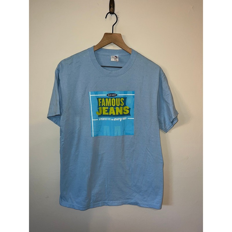 Y2K Old Navy Famous Jeans Shirt Perfect Fit Blue Jean Promo Tee 2000s L Large