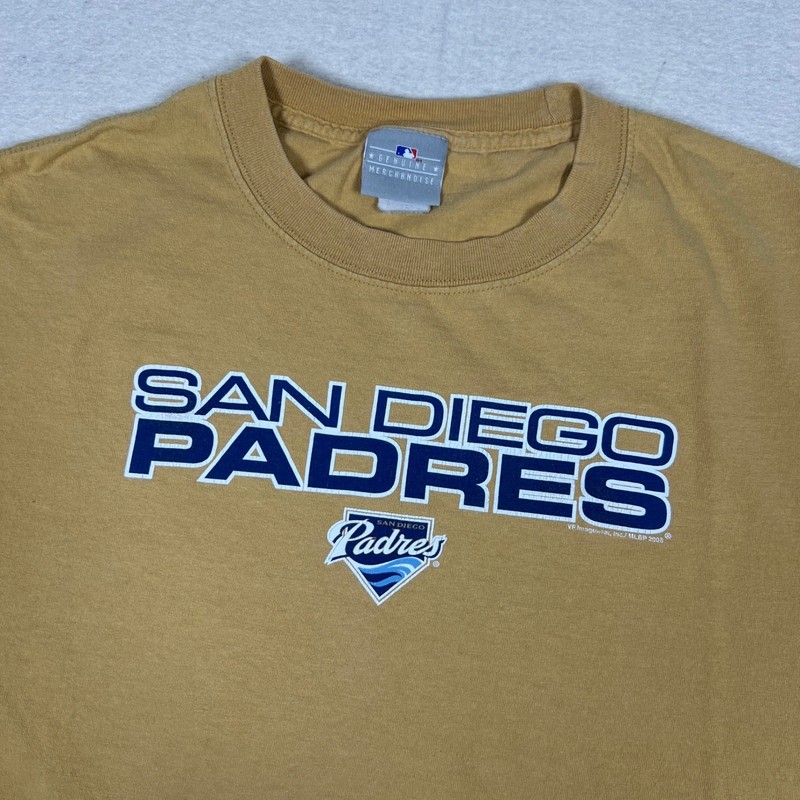 Y2K San Diego Padres Sand Shirt Mens Size L 22.5×28 MLB Tan Retro Logo