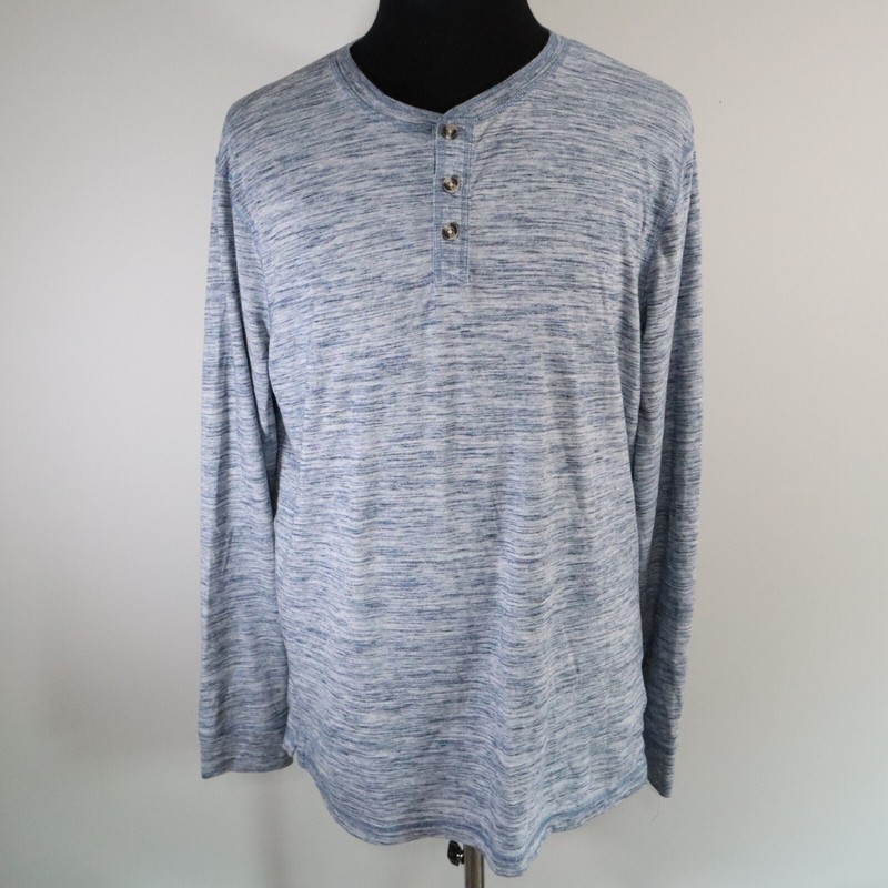 Lee Henley Shirt Mens Large Premium Select Outdoor Casual Blue Long Sleeve