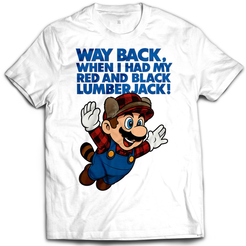 Way Back Red & Black Lumberjack Mario Graphic T-Shirt XL Funny Retro Hip-Hop Tee