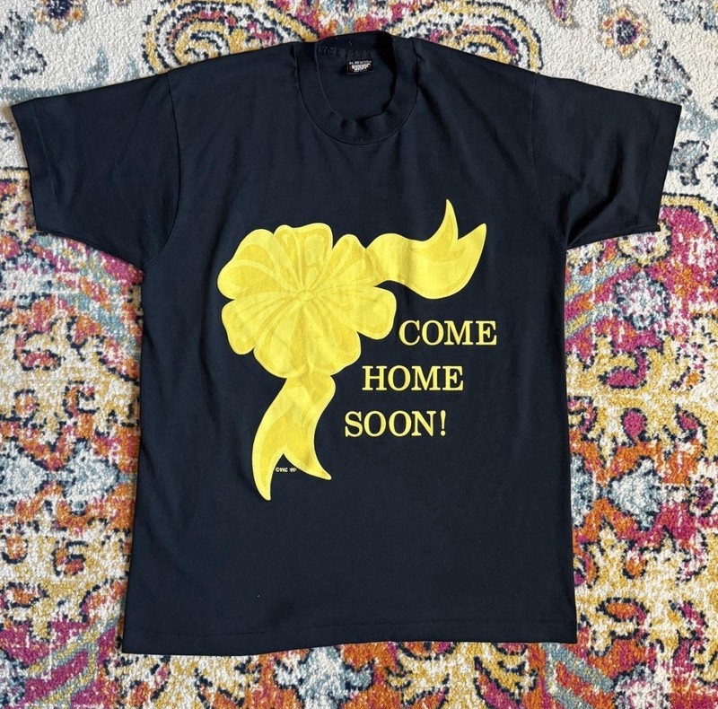 Screen Stars Best XL Black Graphic Tee Yellow Ribbon Come Home Soon Made USA