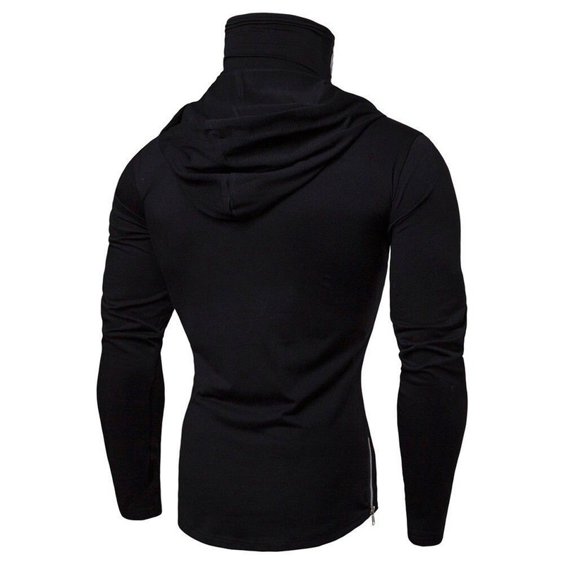 Mens Long Sleeve Hooded T-shirt Fitness Gym High Neck Stretch Shirt Hoodie gallery