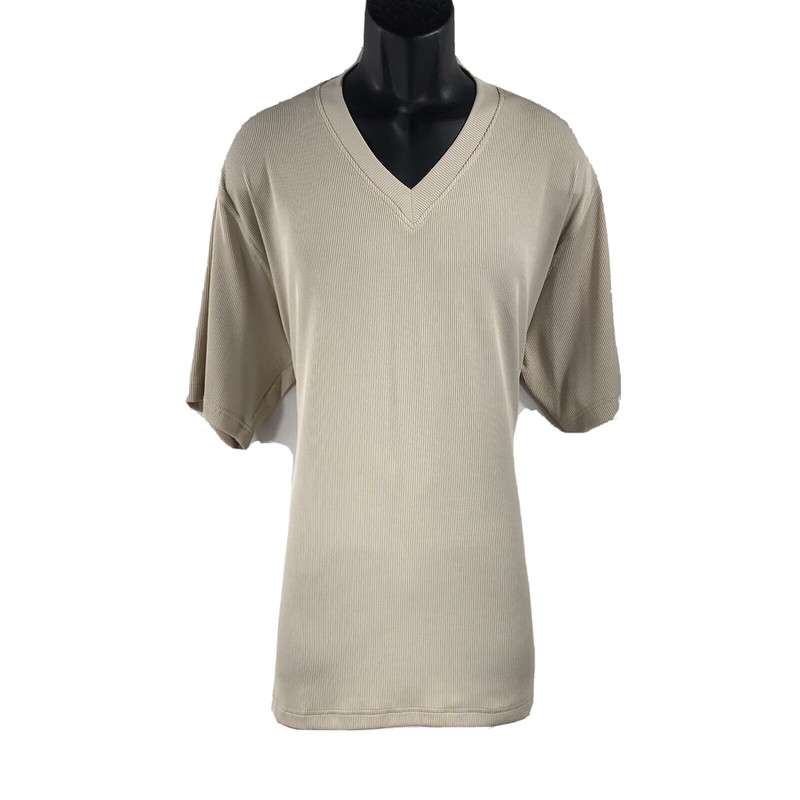 Allora Men’s T-Shirt Beige V-Neck Dressy Knit Corded Lightweight Sizes XL – 3XL