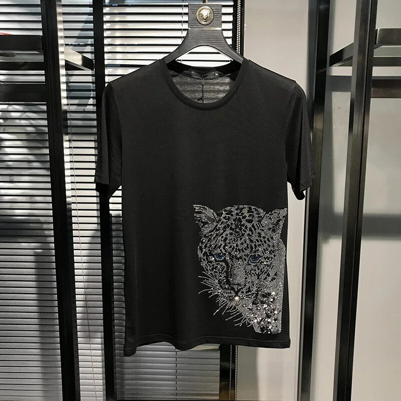 New Fashion Trend Leopard Hot Drilling Rhinestones Summer Luxury Men T-Shirt gallery