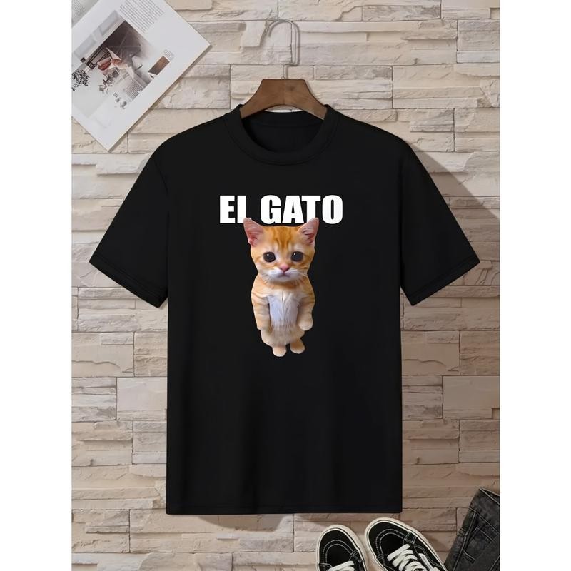 Men’s cat-themed casual wear Graphic T-Shirt – Short Sleeve Crew Neck casual