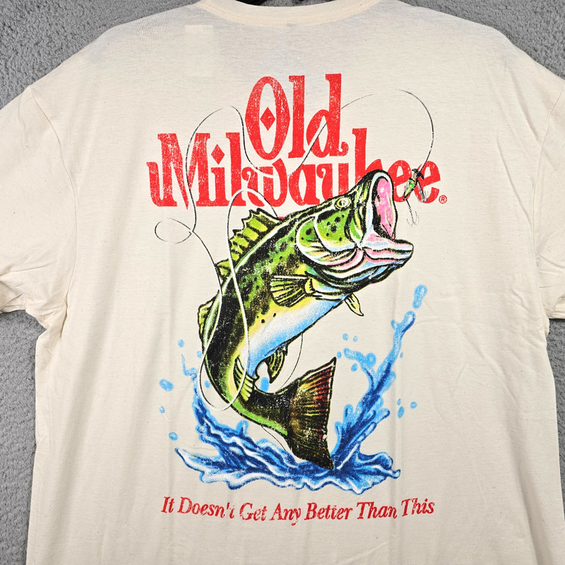 Old Milwaaukee Beer Shirt MENS 2XL XXL WHITE FISHING FISH Bass Casual NWT