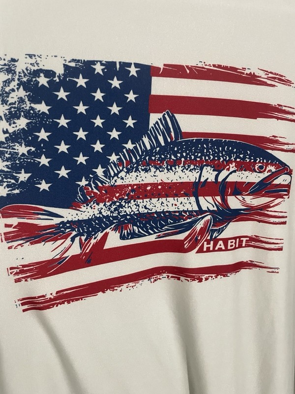 Habit Solar Factor T Shirt Long Sleeve Size 2XL White American Flag Back Good gallery