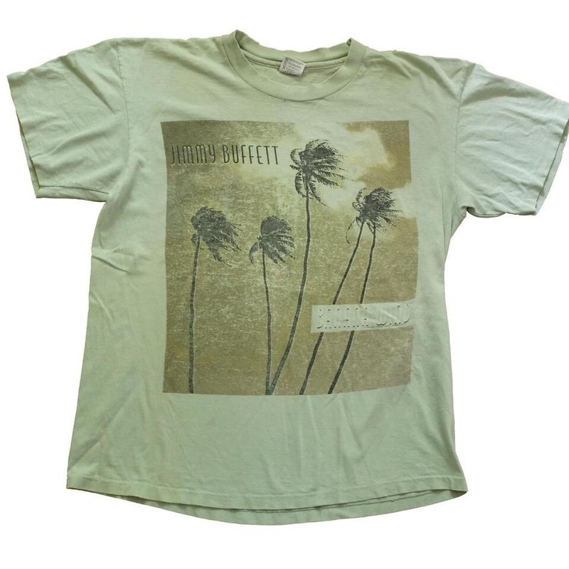 Jimmy Buffett Banana Wind Tee Vintage 1990s Pastel Sage Crew Neck Band T shirt L gallery