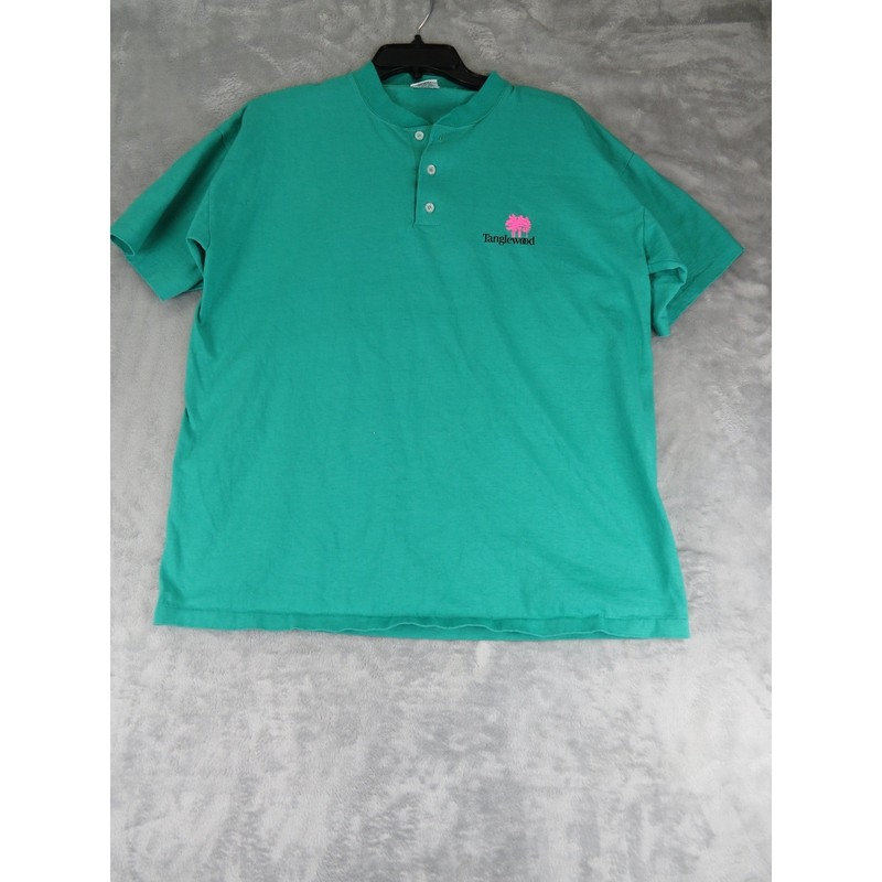 Vintage Tanglewood Henley Tee XL Signal Mega-Tee 90s Graphic Back Patch