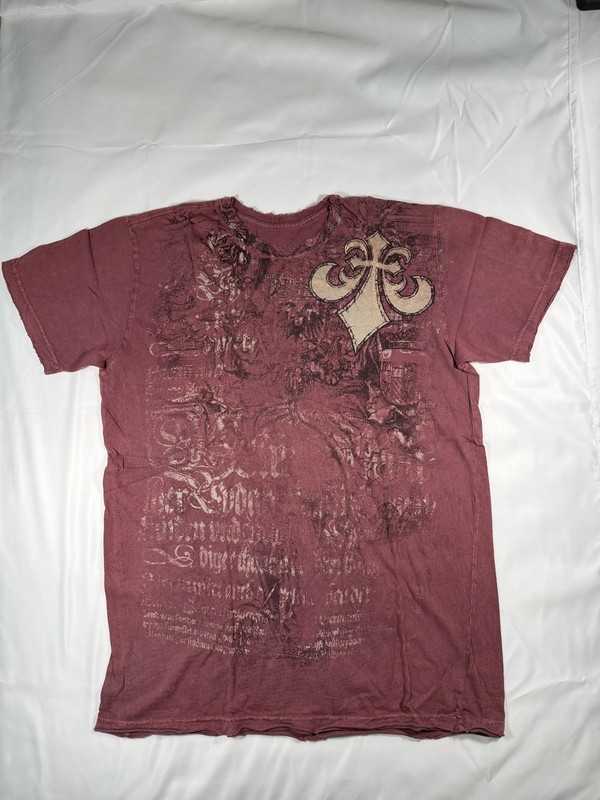 affliction t shirt men large red dimpled foil print