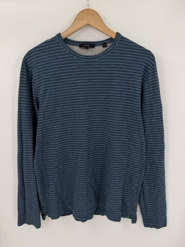 Vince Men’s Striped Double-Knit Pima Cotton Long-Sleeve T-Shirt Size Medium