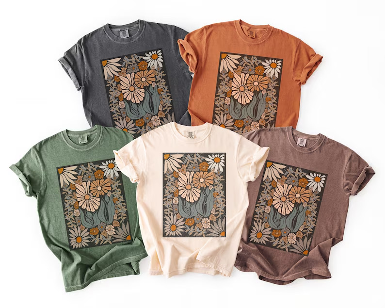 Boho Flower Comfort Colors shirt, Retro Boho Flowers t shirt