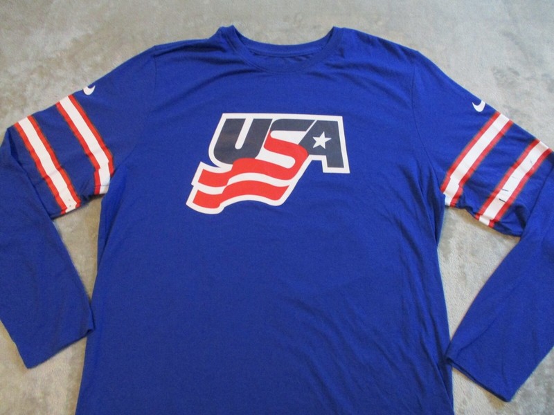 Nike Team USA Shirt Mens XL Blue White Red Flag Olympic Long Sleeve Dri Fit 0656 gallery
