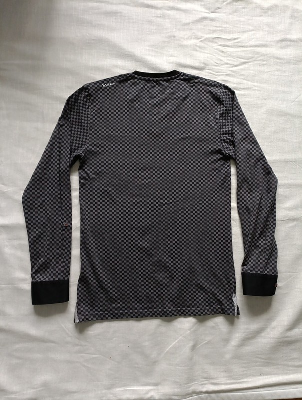 Maceoo Shirt Mens 3 Medium V-Neck Jacquard Square Grey Flip Cuff Roll-up Sleeve gallery