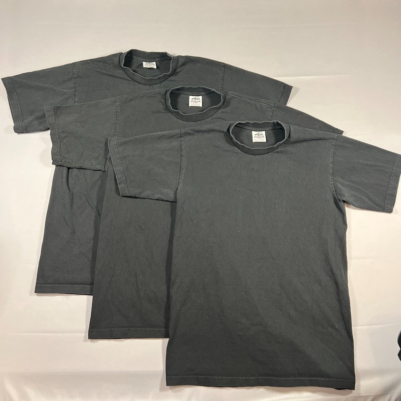 Set Of 3 Pro 5 Super Heavy T Shirt Mens L Black Faded Cotton Snug Fitting Neck