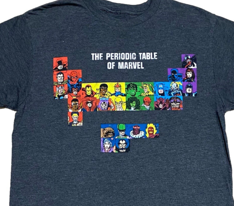 Marvel Comics Periodic Table Graphic T Shirt Mens M Superhero Avengers Cartoon