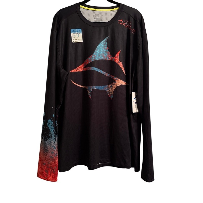 Loco Skailz Mens Savage Mesh Fishing Shirt Black UPF 50 Long Sleeve XL New