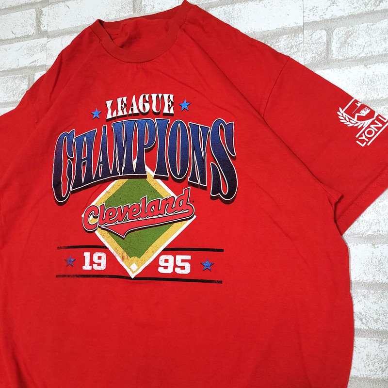 Vintage 90s 1995 Cleveland Indians League Champions Red Baseball T-Shirt Mens XL