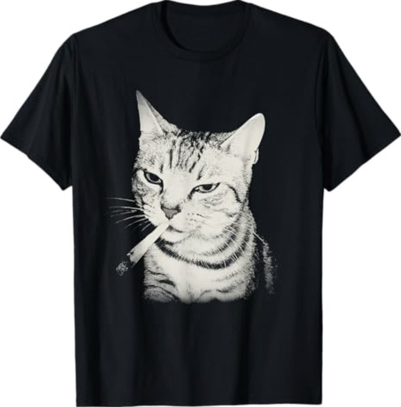 Smoking Cat Cigarette Kitten Funny Meme Stupid Brainrot T-Shirt
