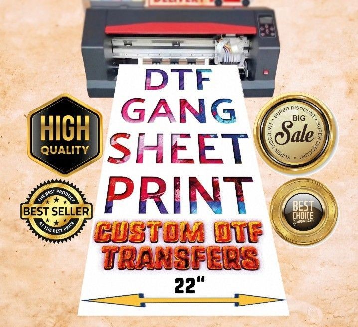 Custom DTF Gang Sheet, 22″W DTF Transfers, Ready to Press