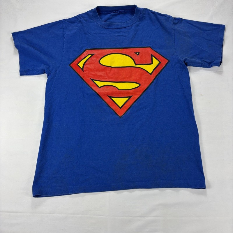 Vintage Superman Logo Mens XL Blue Graphic T Shirt Single Stitch Retro Tee
