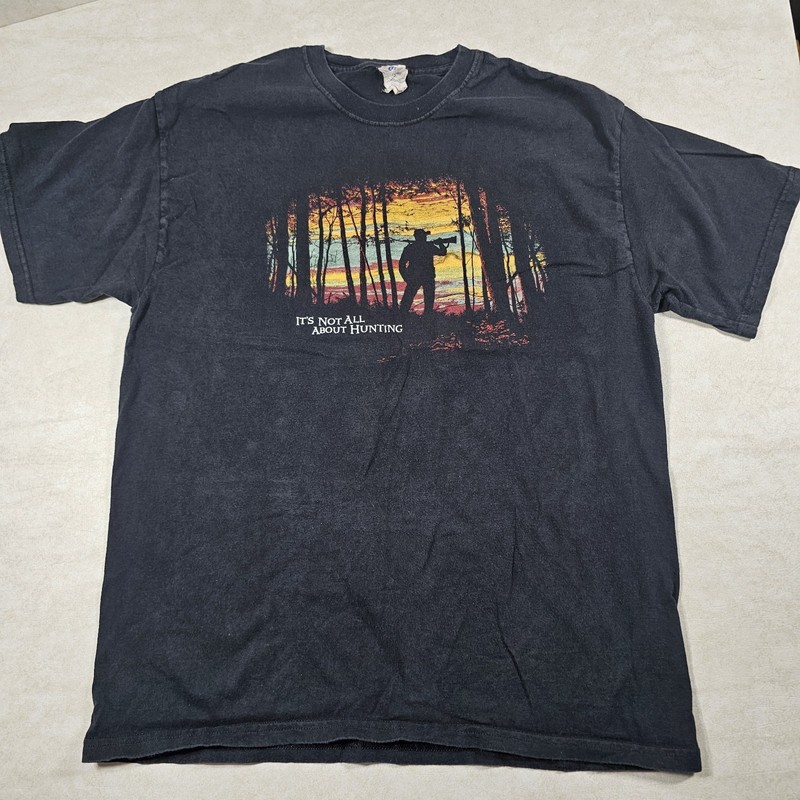 Hanes Heavy Weight Its Not All About Hunting Mens Large Black Tshirt Pre-owned