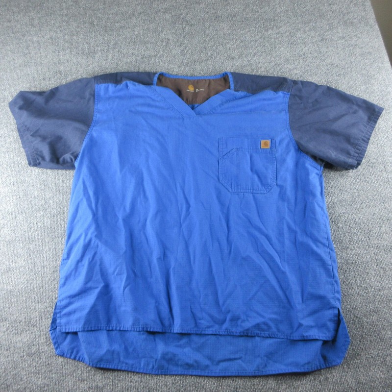 Carhartt Shirt Mens XL Blue Colorblock V Neck Ripstop Pocket Workwear Scrub Top