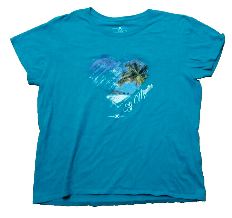 Celebrity Cruises Souvenir T-Shirt Womans Size 2XL Blue Cruise Ship St. Maarten