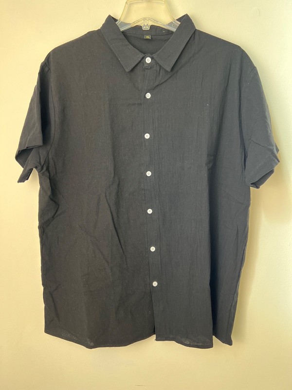 2 Men’s Light Blue and Black Cotton Short Sleeve Button-Up Shirt Size XL Casual gallery