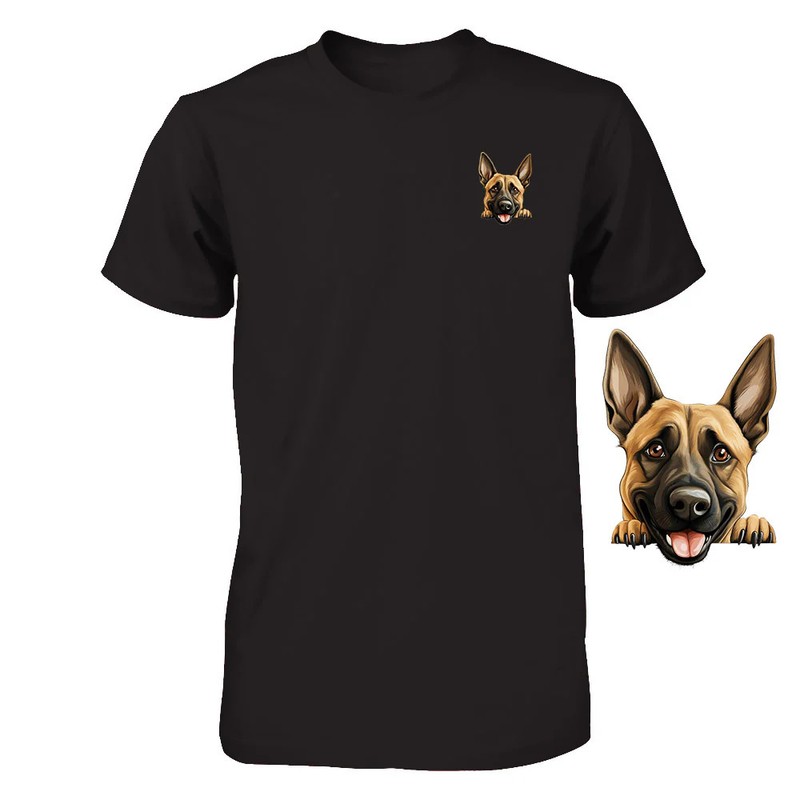 Funny Belgian Malinois Dog Peeking Pocket Tshirt Cute Puppy Dog Lover Tee Gift