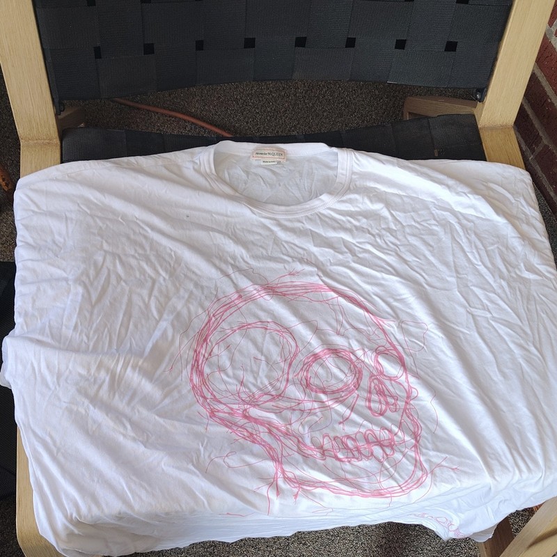 Alexander McQueen Men’s 2XL White/Pink Skull Graphic Print Logo Jersey T-Shirt