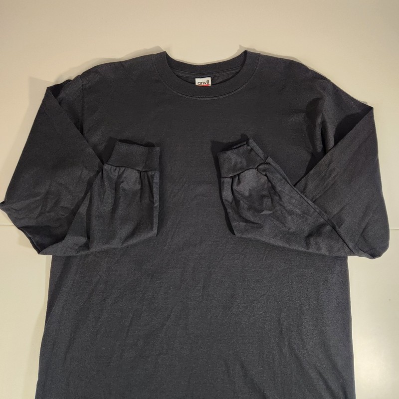 Anvil Men's Large Heavyweight Black Long Sleeve T-Shirt Ribbed Cuffs / Crew Neck gallery