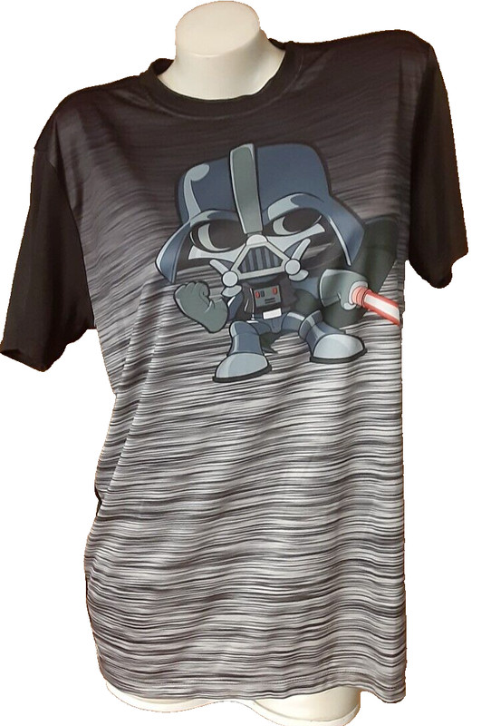 Mad Engine Star Wars™Gray and Black Striped Tee Cartoon Stormtrooper Size L