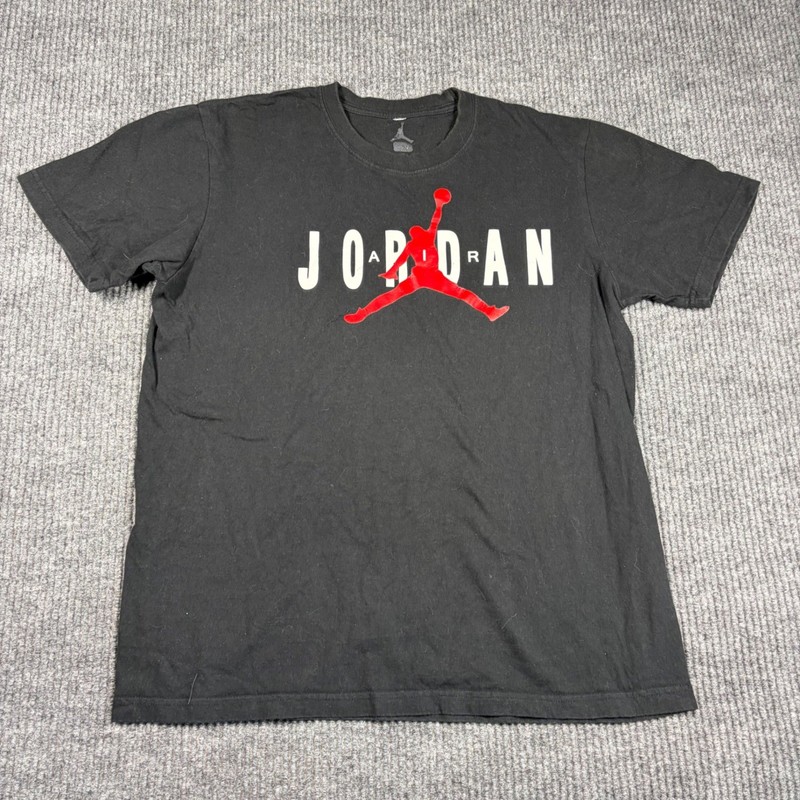Jordan Shirt Men’s L Graphic Black Red Jumpman Logo Short Sleeve Cotton