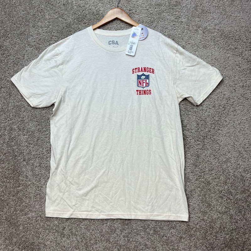 NFL Stranger Things T-Shirt Mens Large Cream Short Sleeve Graphic Tee NEW