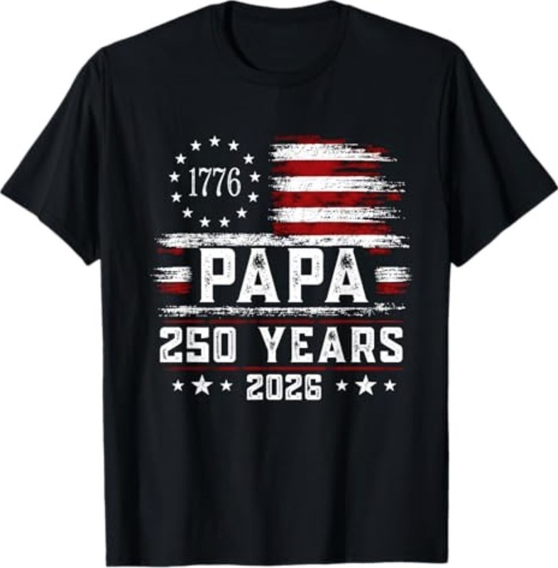 Mens Papa American Flag 250 Years 4th of July Grandpa T-Shirt