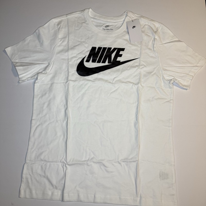 Nike Men’s T-Shirt Large White Black Logo Short Sleeve Crew Neck Casual Tee NWT