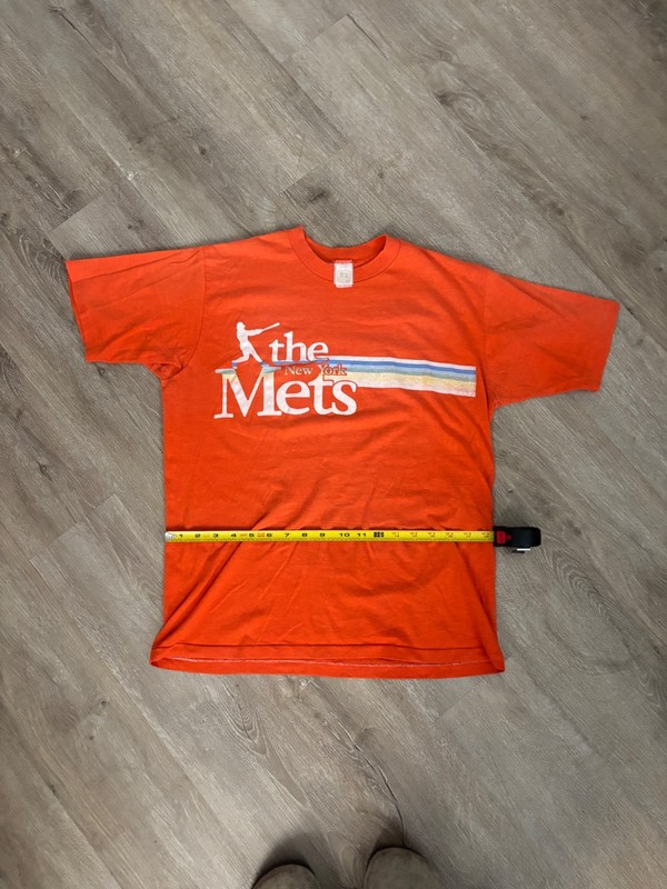 vintage 1970s velva sheen new york mets retro striped t-shirt orange size L gallery