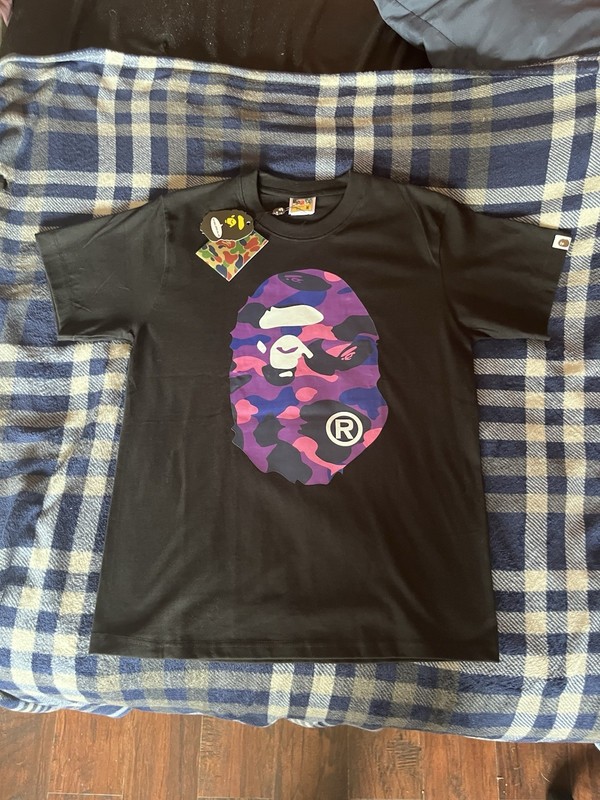 A Bathing Ape Ape Head Camouflage Graphic Tee Black Purple Pink Medium gallery