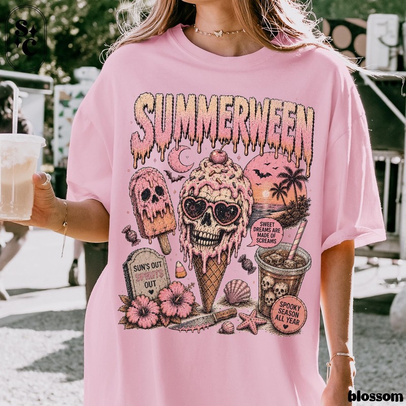 Summerween Shirt Pastel Goth Halloween Tee Spooky Summer Graphic Tee