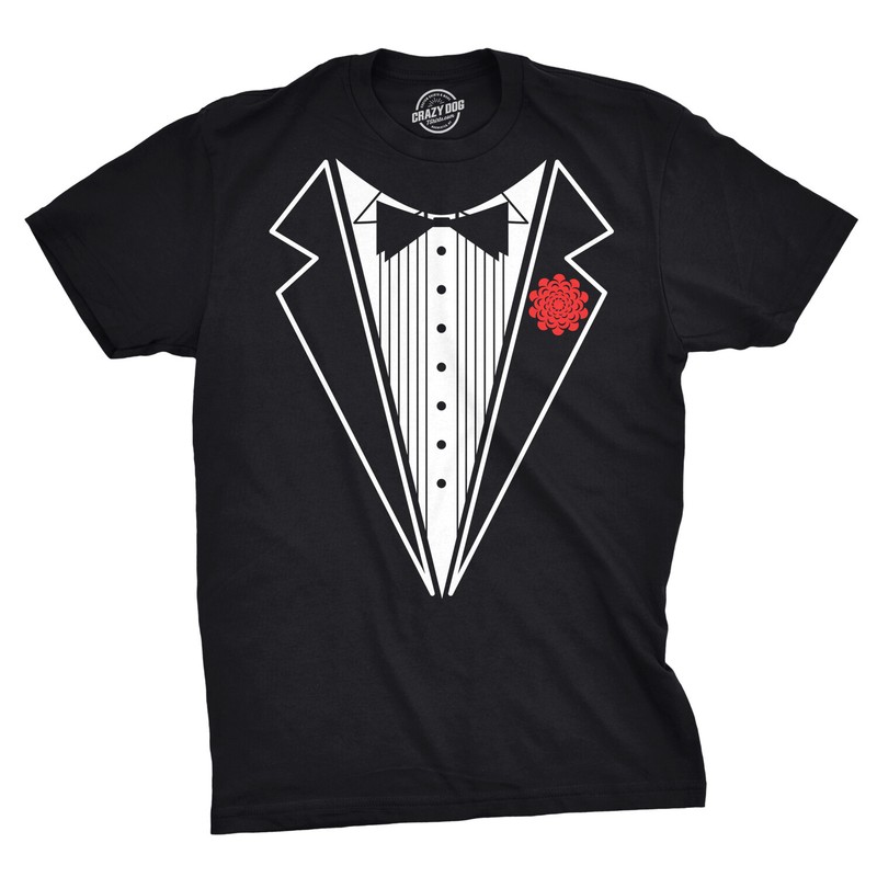 Mens Black Tuxedo T Shirt Funny Lazy Wedding Fake Suit Fancy Marriage Tee