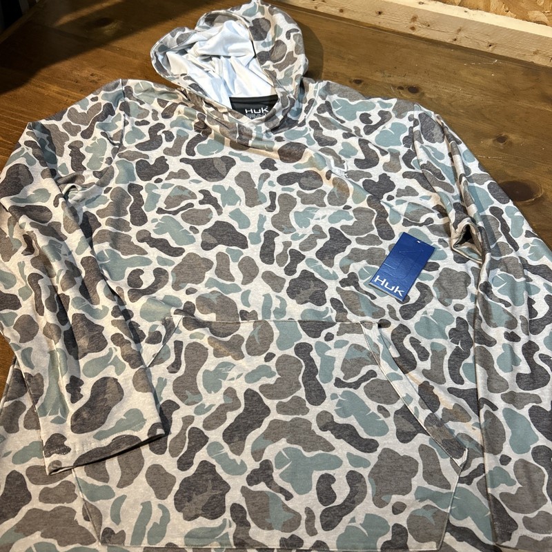 Huk Leeward KC Printed Lightweight Fleece Pullover Hoodie – Volcanic Ash – M