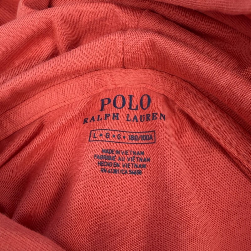 Polo Ralph Lauren Pony Logo Hooded Drawstring Coral Long Sleeve T-Shirt size L gallery