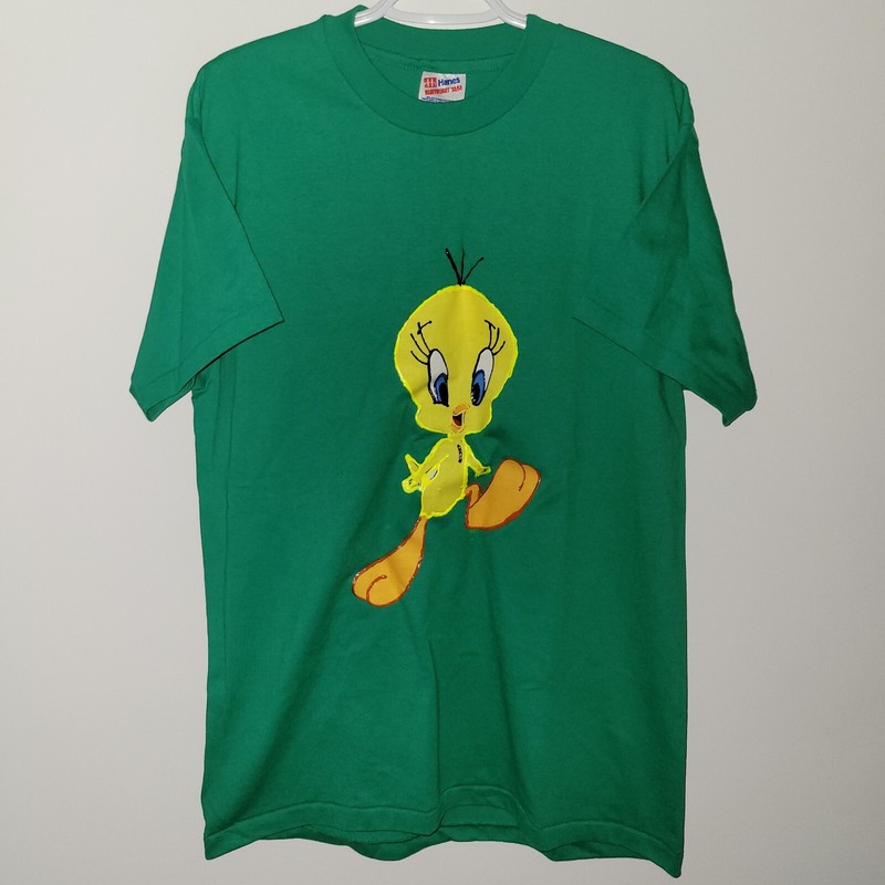 Vintage Hanes Heavyweight Tweety Bird Short Sleeve T-Shirt Size Large Green