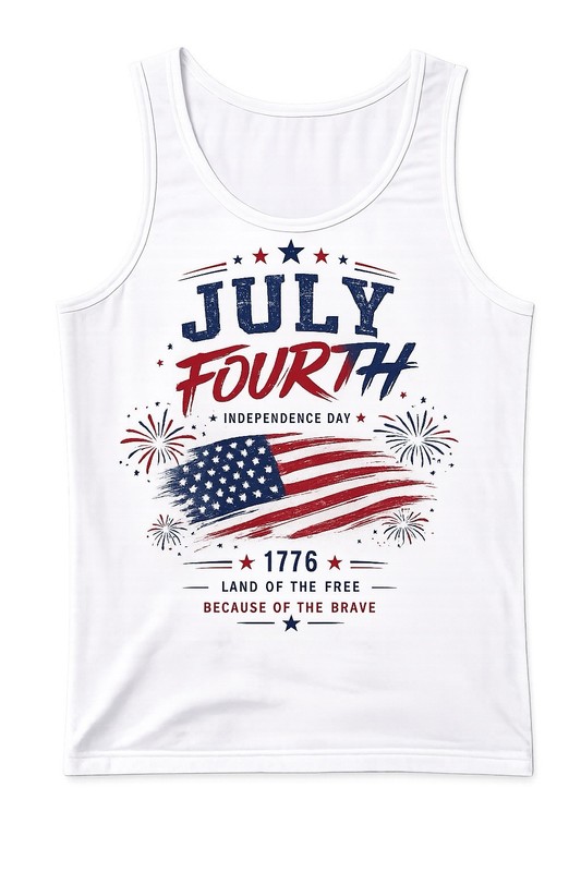 tank top for men 4th of July Independence Day 1776 USA flag graphic white