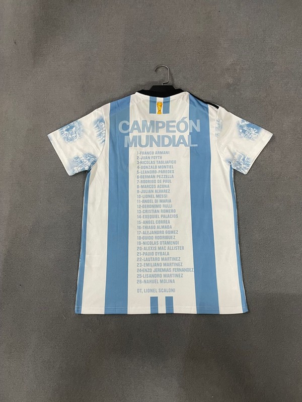 2022 World Champion Argentina Football Team Messi T-Shirt 3 Stars Soccer Jersey gallery