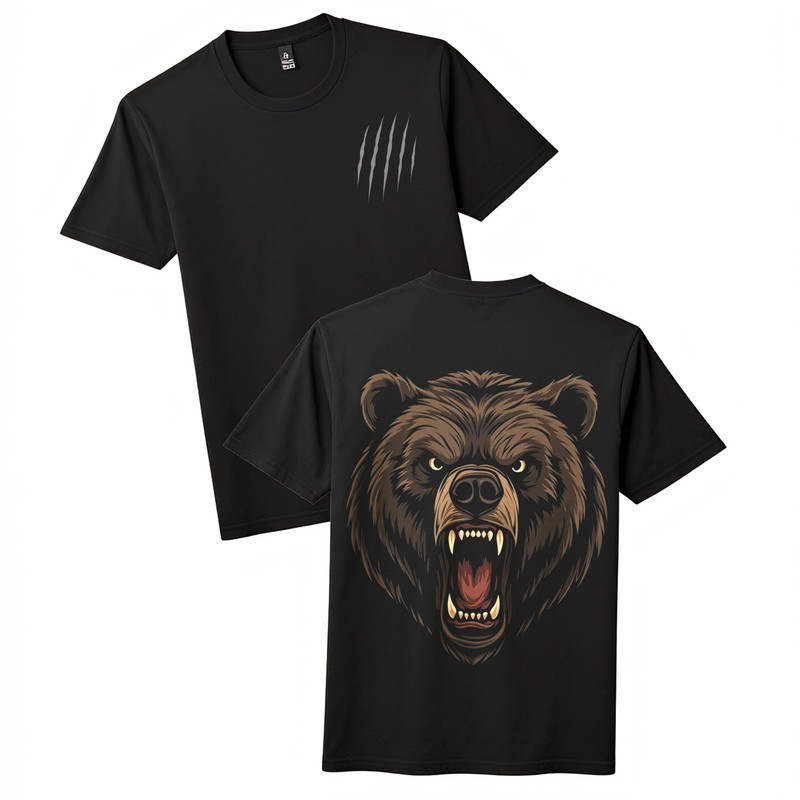 Wild Bear Head&Claw Graphic T-Shirt|Crew Neck Tee|Daily Wear&Outdoor Activities