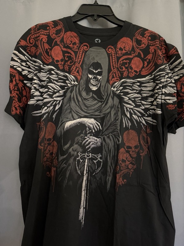 VINTAGE Liquid blue Men’s L Black Cotton Crew Neck Short Sleeve Grim Reaper
